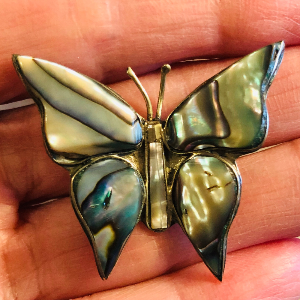 Vintage Butterfly Pin - Silver and Mother of Pearl